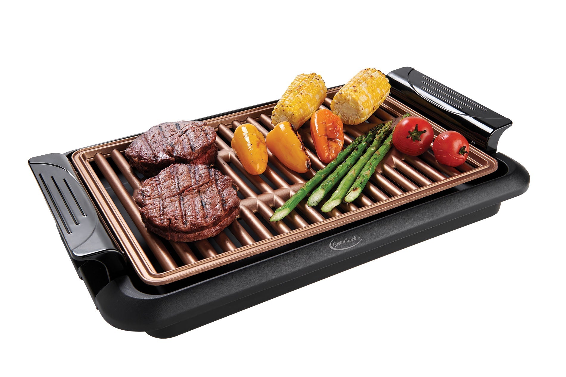BETTY CROCKER Indoor Grill 10x15" with Nonstick Removable Grill Plate, Black