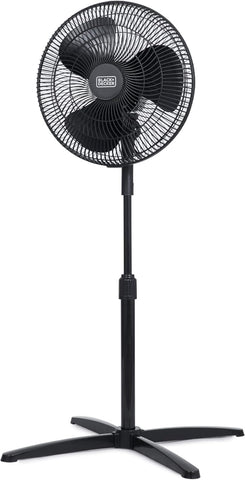 BLACK+DECKER 16-Inch Pedestal Fan, BFP16MXB, Oscillating Fan for Home and Office, Standing Fan with 3 Speed Settings, Height Adjustable Floor Fan with Adjustable Fan Head Tilt, Black