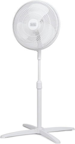 BLACK+DECKER 16-Inch Pedestal Fan, BFP16MXW, Oscillating Fan for Home and Office, Standing Fan with 3 Speed Settings, Height Adjustable Floor Fan with Adjustable Fan Head Tilt, White