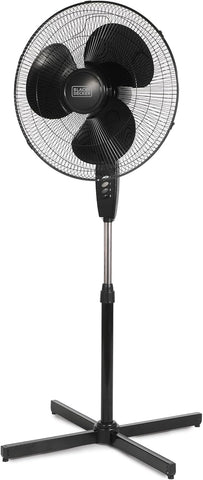 BLACK+DECKER 18-Inch Pedestal Fan, BFP18SXB, Oscillating Fan for Home and Office, Standing Fan with 3 Speed Settings, Height Adjustable with Adjustable Head Tilt, Black