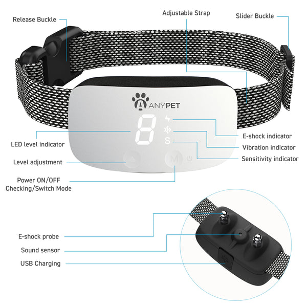 AnyPet Dog Bark Electronic Training Collar with Sound, Vibration and S ...