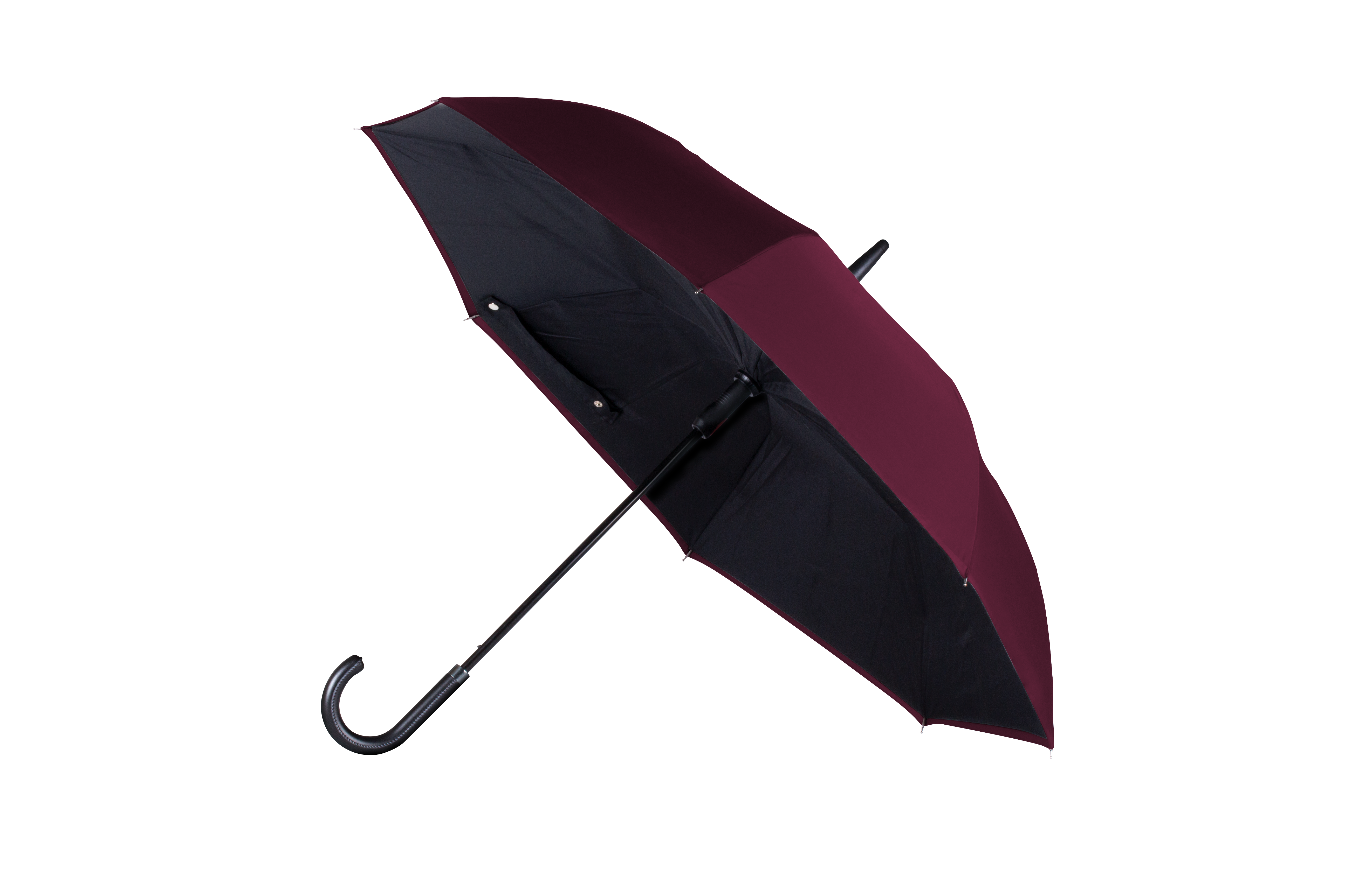 ANYWEATHER-Reversible Inverted Automatic Open Umbrella Leather J Handle, Large, Bordeaux Red