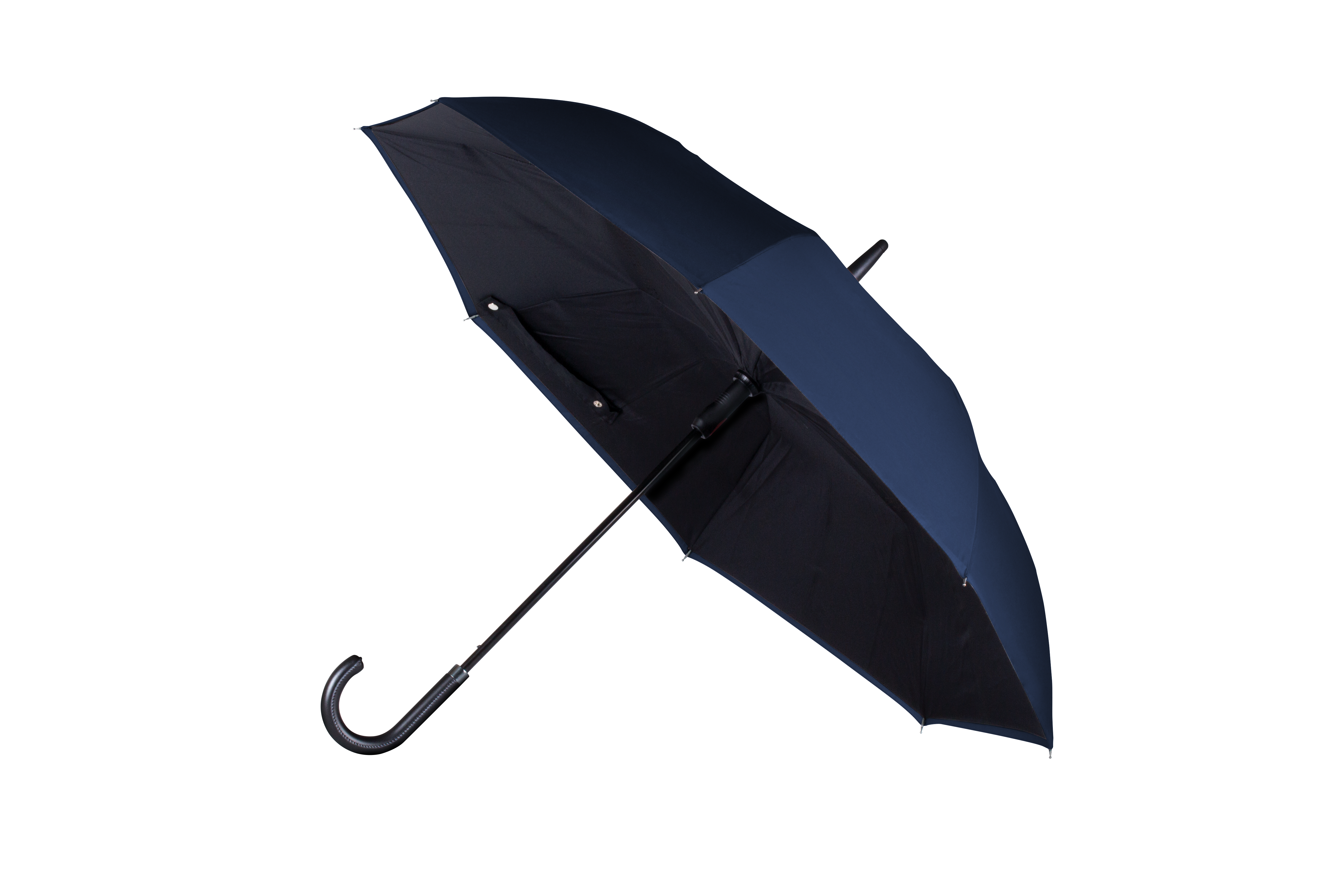 ANYWEATHER-Reversible Inverted Automatic Open Umbrella Leather J Handle, Large, Sapphire Navy