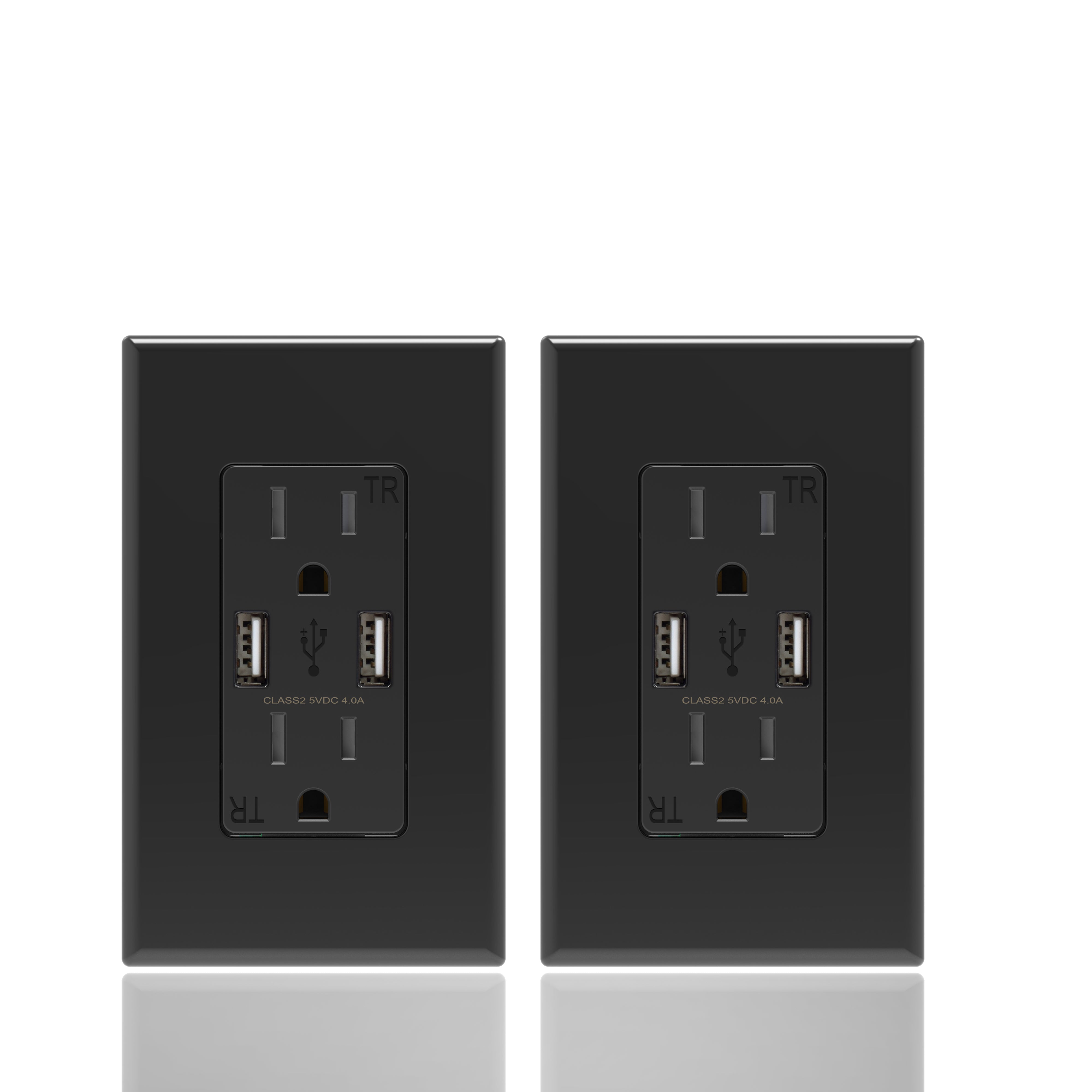 COBY USB Charger Wall Outlet 4.5" x 2.75", Black,  Pack of 2