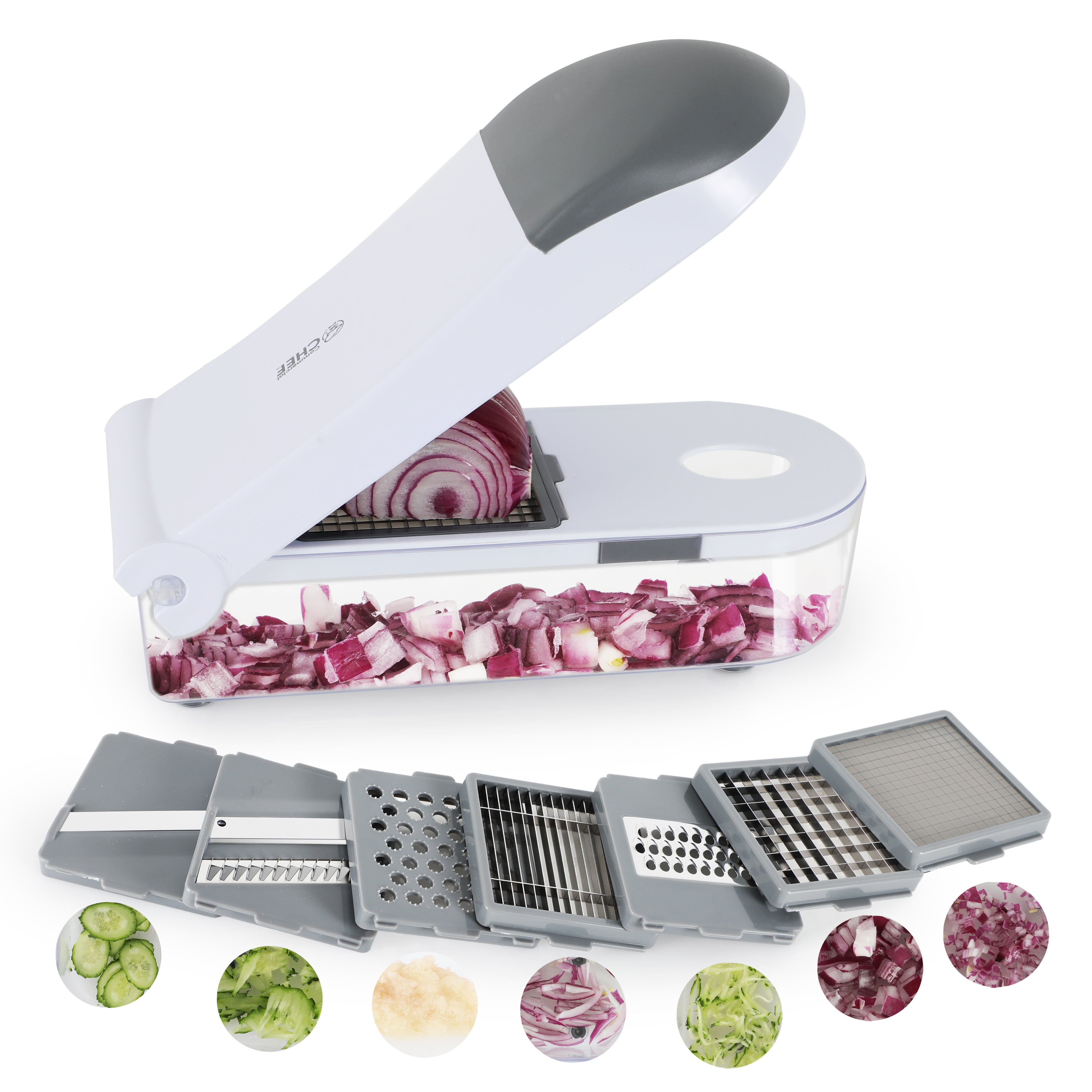 Commercial Chef Multi Cutter & Grater - 4-in-1 Multi-Use Slicer Dicer And Chopper With Interchangeable Blades, Food Holder, Use For Fruits, Nuts and Vegetables
